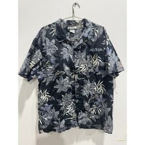 Columbia Men’s Short Sleeve Button-Down Shirt Black Floral/Fish Pattern 2XL